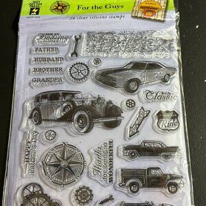 Hot Off The Press Clear Stamps "For The Guys" Mascunline Old Cars